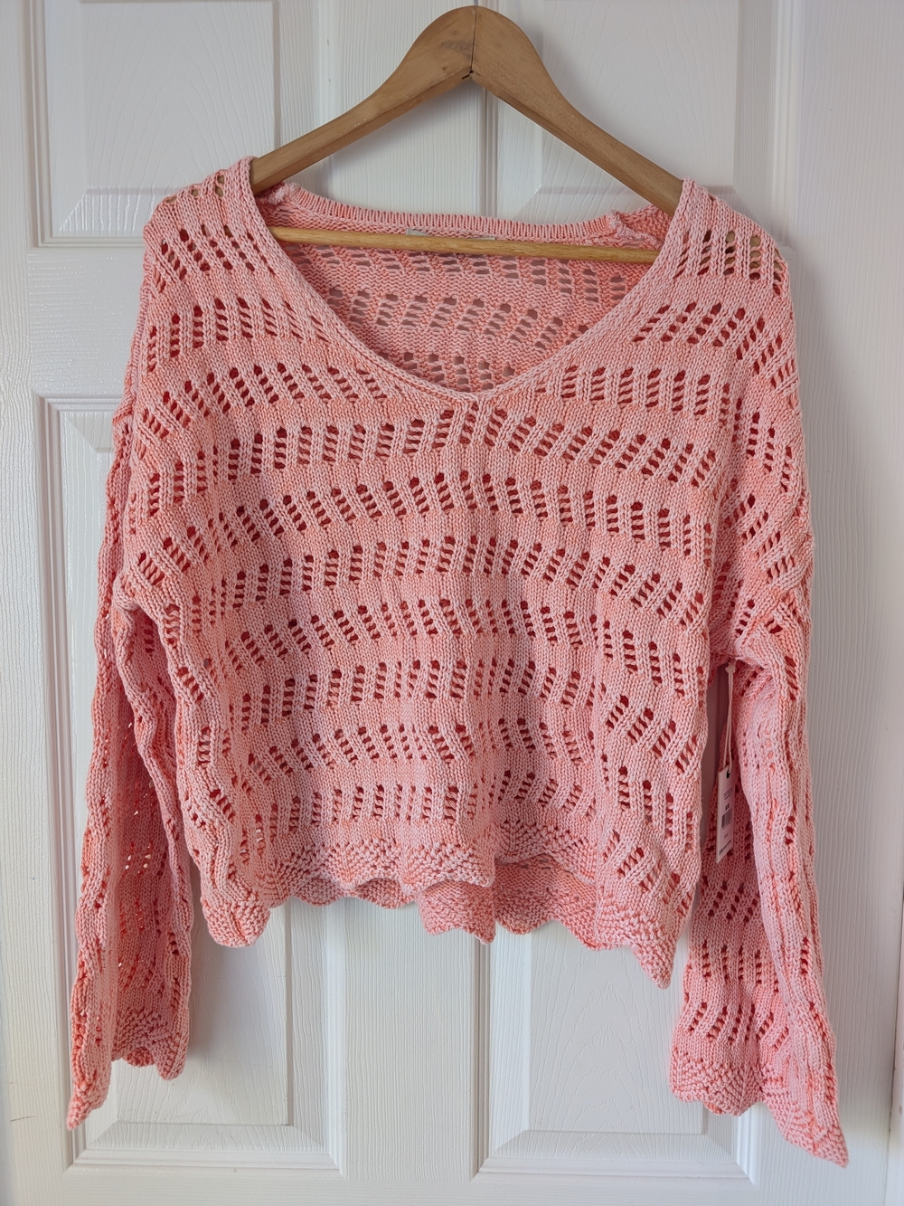 Dex Pink Open-Knit V-Neck Sweater